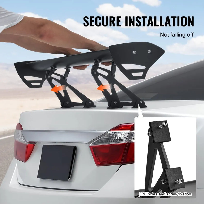 VEVOR GT Wing Car Spoiler, 43.3 inch Universal Spoiler with Single Deck, Adjustable Lightweight Aluminum, Car Rear Spoiler Wing, Racing Spoiler BGW/JDM Drift Black