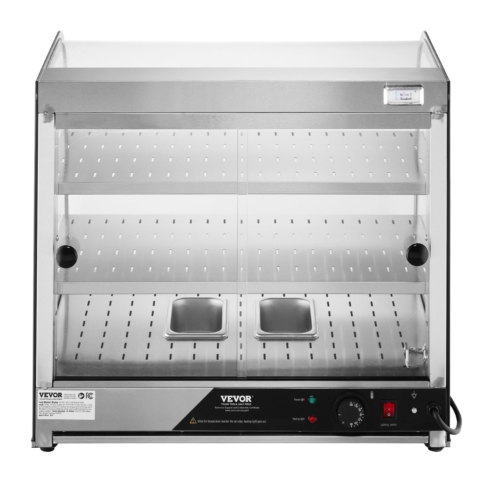 VEVOR 2-Tier Commercial Food Warmer Display Countertop Pizza Cabinet with Tong