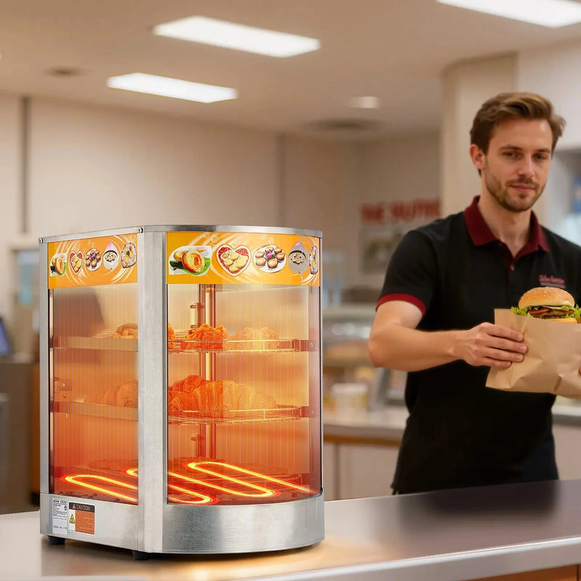 VEVOR 3-Tier Commercial Food Warmer Display, 800W Food Display Warmer with LED Light, Adjustable Shelf and Stainless Steel Frame, 86℉~185℉ Air Heating, 60L for Hamburger, Pizza, Bread, Fried Chicken