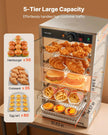 VEVOR 5-Tier Commercial Food Warmer Display, 800W Food Display Warmer with LED Light, Adjustable Shelf and Stainless Steel Frame, 86℉~185℉ Air Heating, 60L for Hamburger, Pizza, Bread, Fried Chicken