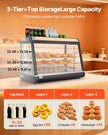 VEVOR 3-Tier Commercial Food Warmer Display, 1400W Food Display Warmer with LED Light, Top Storage and Adjustable Shelves, 86℉~185℉ Steam Heating, 105L for Hamburger, Pizza, Bread, Fried Chicken