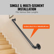 VEVOR Pipe Stair Handrail, 2FT Staircase Handrail, 440LBS Load Capacity Carbon Steel Pipe Handrail, Industrial Pipe Handrail with Wall Mount Support, Round Corner Wall Handrailings for Indoor, Outdoor