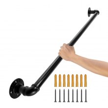 VEVOR Outdoor Stair Railing, Fits for 0-5 Steps Transitional Wrought Iron Handrail, Adjustable Exterior Stair Railing, Handrails for Concrete Steps with Installation Kit, Matte Black Outdoor Handrail