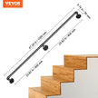 VEVOR Pipe Stair Handrail, 4FT Staircase Handrail, 440LBS Load Capacity Carbon Steel Pipe Handrail, Industrial Pipe Handrail with Wall Mount Support, Round Corner Wall Handrailings for Indoor, Outdoor