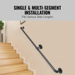 VEVOR Pipe Stair Handrail, 6FT Staircase Handrail, 440LBS Load Capacity Carbon Steel Pipe Handrail, Industrial Pipe Handrail with Wall Mount Support, Round Corner Wall Handrailings for Indoor, Outdoor