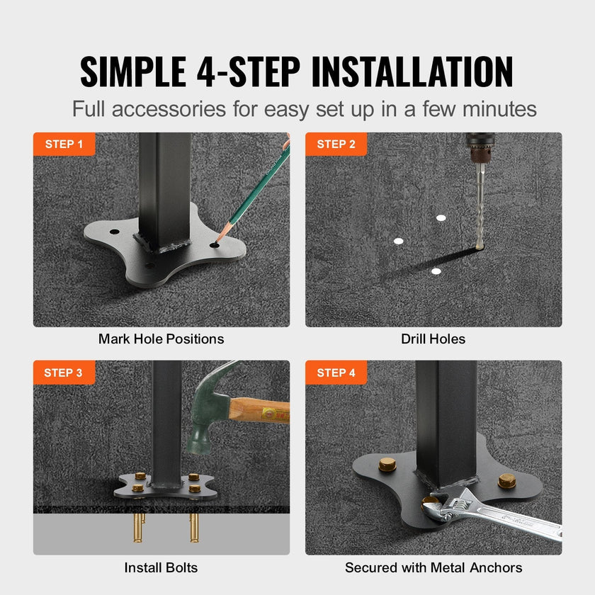 VEVOR Outdoor Stair Railing, Fits for 1-4 Steps Transitional Wrought Iron Handrail, Adjustable Exterior Stair Railing, Handrails for Concrete Steps with Installation Kit, Matte Black Outdoor Handrail