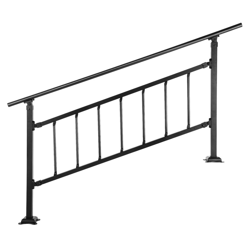 VEVOR Outdoor Stair Railing, Fits for 1-4 Steps Transitional Wrought Iron Handrail, Adjustable Exterior Stair Railing, Handrails for Concrete Steps with Installation Kit, Matte Black Outdoor Handrail