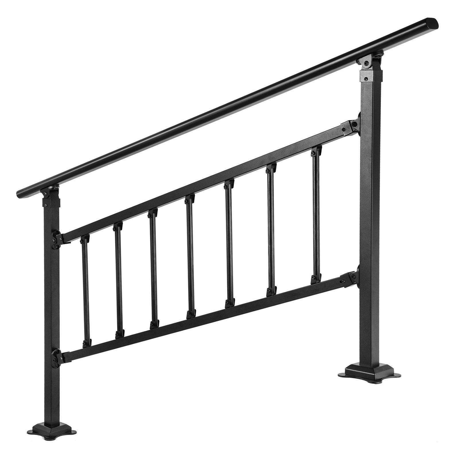 VEVOR Outdoor Stair Railing, Fits for 1-4 Steps Transitional Wrought Iron Handrail, Adjustable Exterior Stair Railing, Handrails for Concrete Steps with Installation Kit, Matte Black Outdoor Handrail