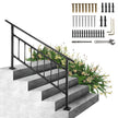 VEVOR Outdoor Stair Railing, Fits for 1-4 Steps Transitional Wrought Iron Handrail, Adjustable Exterior Stair Railing, Handrails for Concrete Steps with Installation Kit, Matte Black Outdoor Handrail