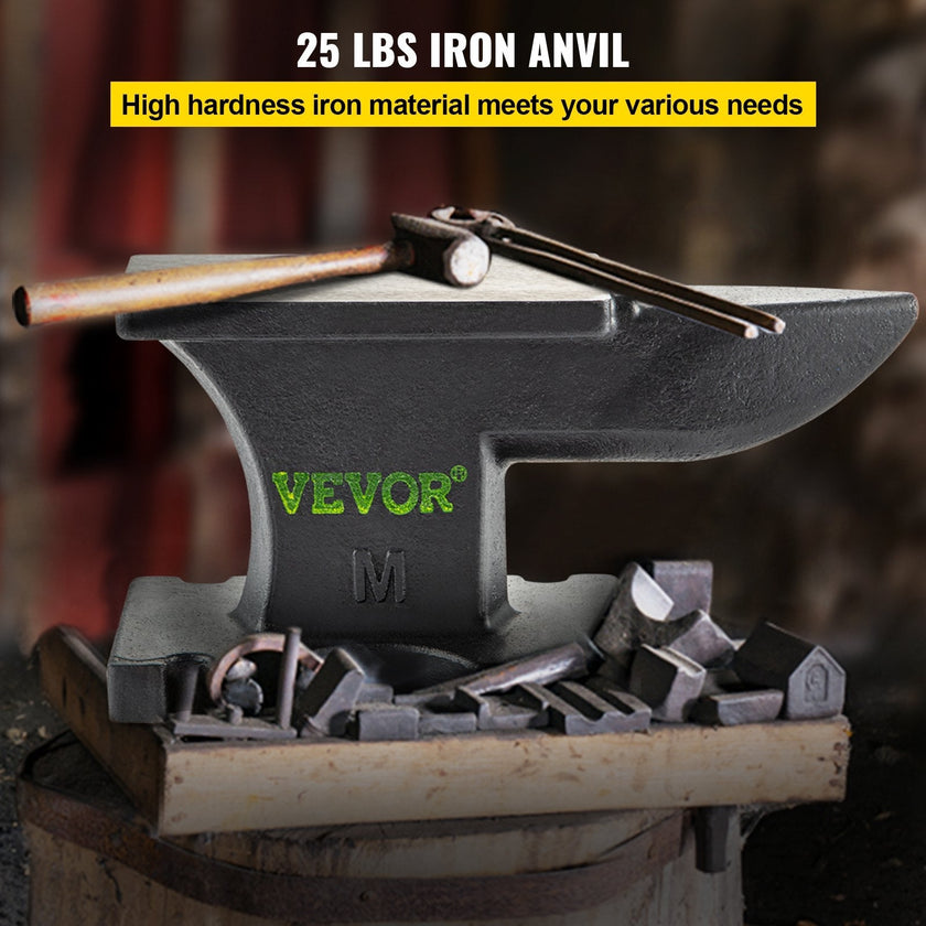 VEVOR Cast Iron Anvil, 25 Lbs(11kg) Single Horn Anvil with 6.8 x 3.5 inch Countertop and Stable Base, High Hardness Rugged Round Horn Anvil Blacksmith, for Bending, Shaping