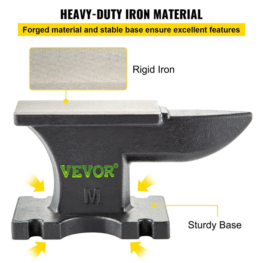 VEVOR Cast Iron Anvil, 25 Lbs(11kg) Single Horn Anvil with 6.8 x 3.5 inch Countertop and Stable Base, High Hardness Rugged Round Horn Anvil Blacksmith, for Bending, Shaping