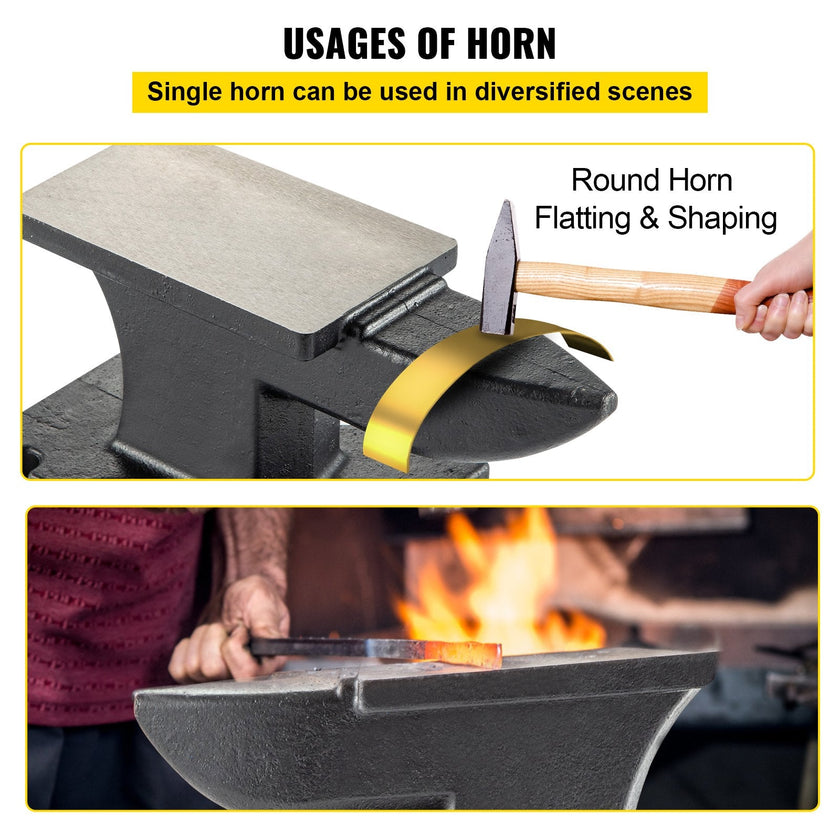 VEVOR Cast Iron Anvil, 25 Lbs(11kg) Single Horn Anvil with 6.8 x 3.5 inch Countertop and Stable Base, High Hardness Rugged Round Horn Anvil Blacksmith, for Bending, Shaping
