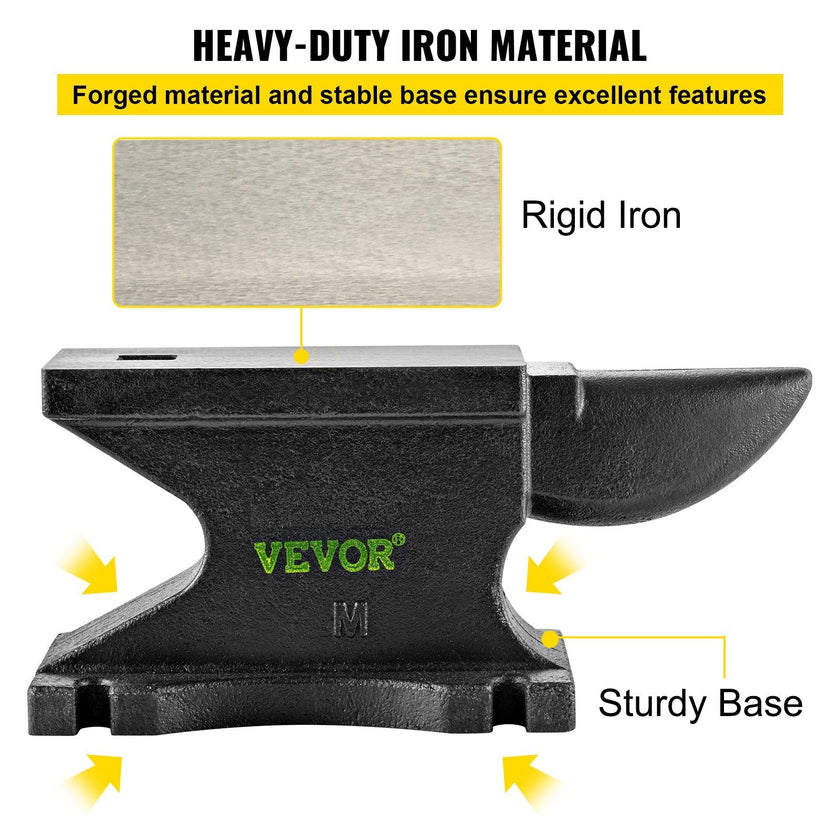 VEVOR Cast Iron Anvil, 100 Lbs(45kg)Single Horn Anvil with 10.4 x 5 in Countertop and Stable Base, High Hardness Rugged Round Horn Anvil Blacksmith, for Bending, Shaping, Twisting