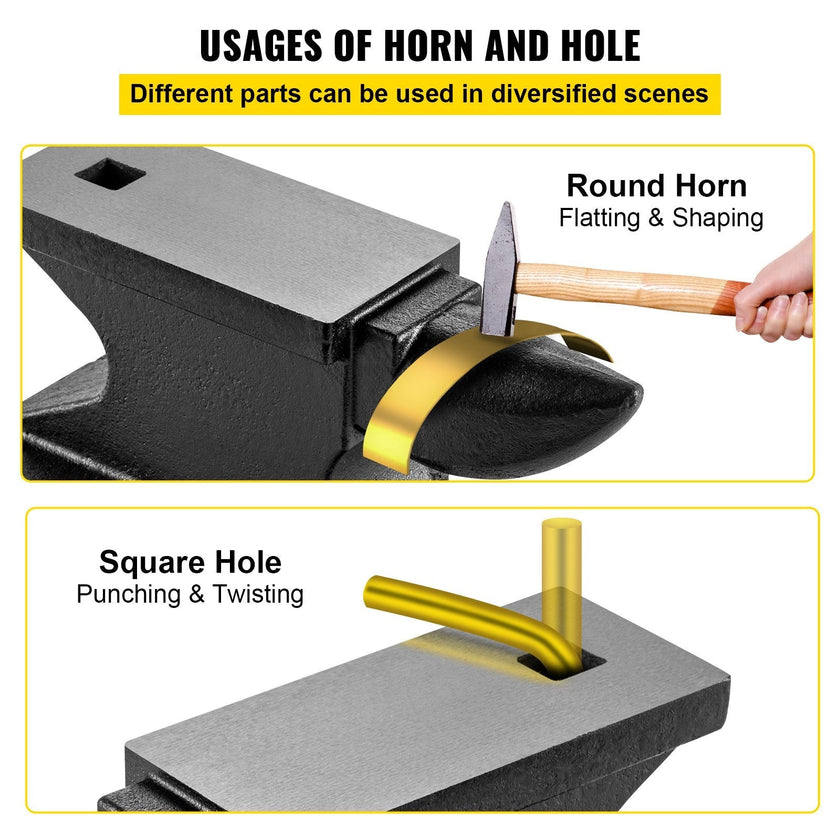 VEVOR Cast Iron Anvil, 100 Lbs(45kg)Single Horn Anvil with 10.4 x 5 in Countertop and Stable Base, High Hardness Rugged Round Horn Anvil Blacksmith, for Bending, Shaping, Twisting