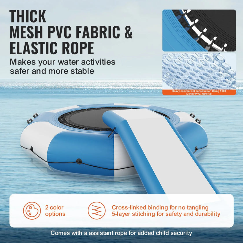 VEVOR Inflatable Water Bouncer, 10ft Recreational Water Trampoline, Portable Bounce Swim Platform with Slide, 3-Step Ladder & Electric Air Pump, Kid Adult Floating Rebounder for Pool Lake Water Sports