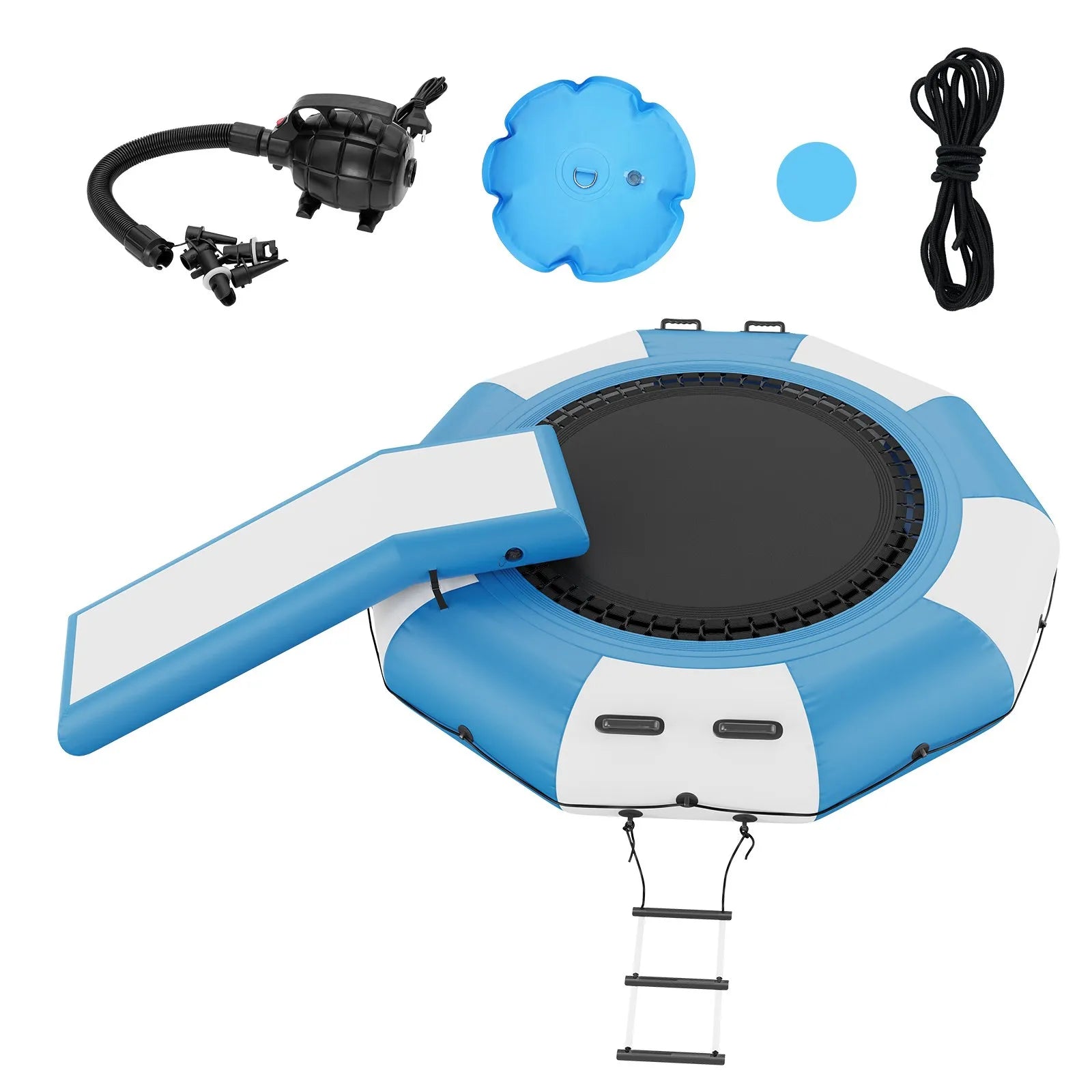 VEVOR Inflatable Water Bouncer, 10ft Recreational Water Trampoline, Portable Bounce Swim Platform with Slide, 3-Step Ladder & Electric Air Pump, Kid Adult Floating Rebounder for Pool Lake Water Sports
