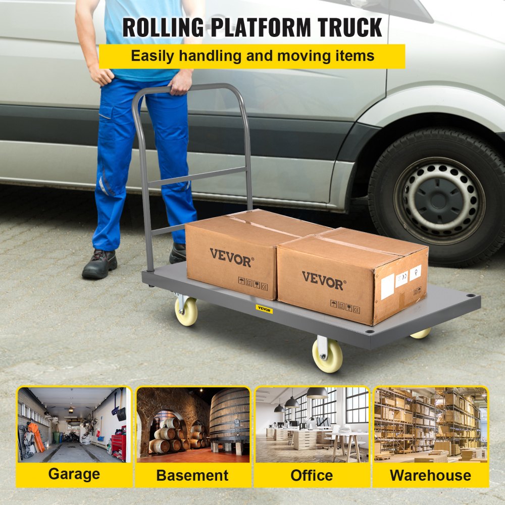VEVOR Platform Truck, 2000 lbs Capacity Steel Flatbed Cart, 47\