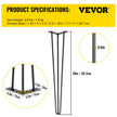 VEVOR Hairpin Table Legs 18 inch, Set of 4 DIY Desk Table Legs 3 Rods Heavy Duty