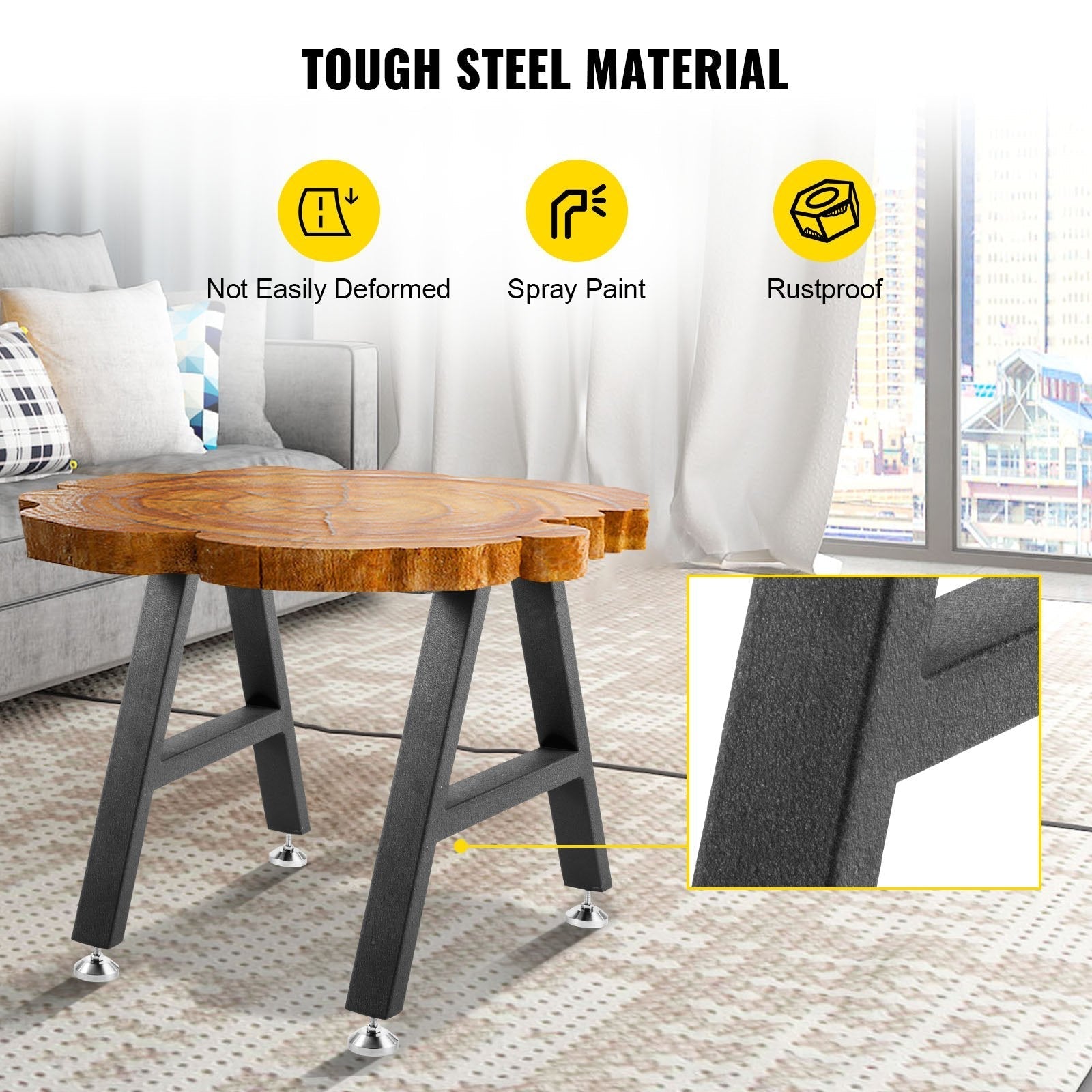 VEVOR Metal Table Legs 16 x 17.7 inch A-Shaped Desk Legs Set of 2 Heavy Duty Bench Legs Rustic Metal Furniture Legs Wrought Iron Coffee Table Legs Home DIY for Dining Table w/ Floor Protectors Black