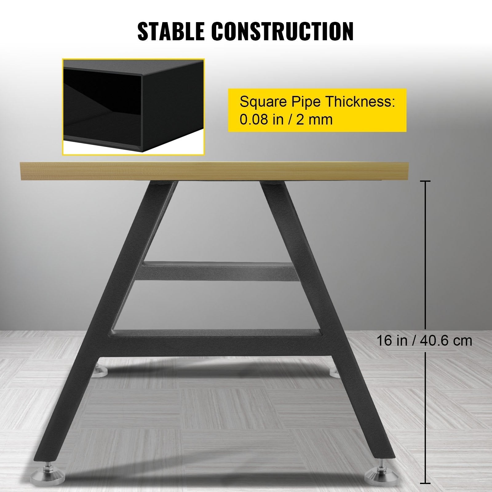 VEVOR Metal Table Legs 16 x 17.7 inch A-Shaped Desk Legs Set of 2 Heavy Duty Bench Legs Rustic Metal Furniture Legs Wrought Iron Coffee Table Legs Home DIY for Dining Table w/ Floor Protectors Black