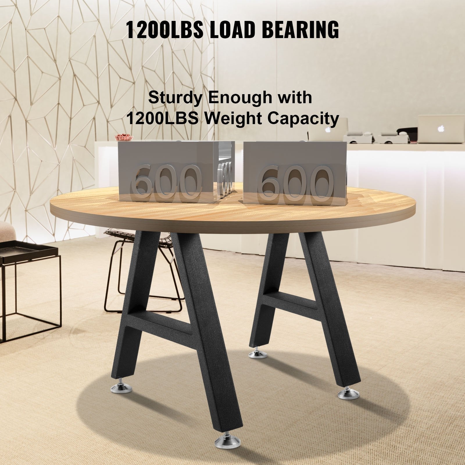 VEVOR Metal Table Legs 16 x 17.7 inch A-Shaped Desk Legs Set of 2 Heavy Duty Bench Legs Rustic Metal Furniture Legs Wrought Iron Coffee Table Legs Home DIY for Dining Table w/ Floor Protectors Black