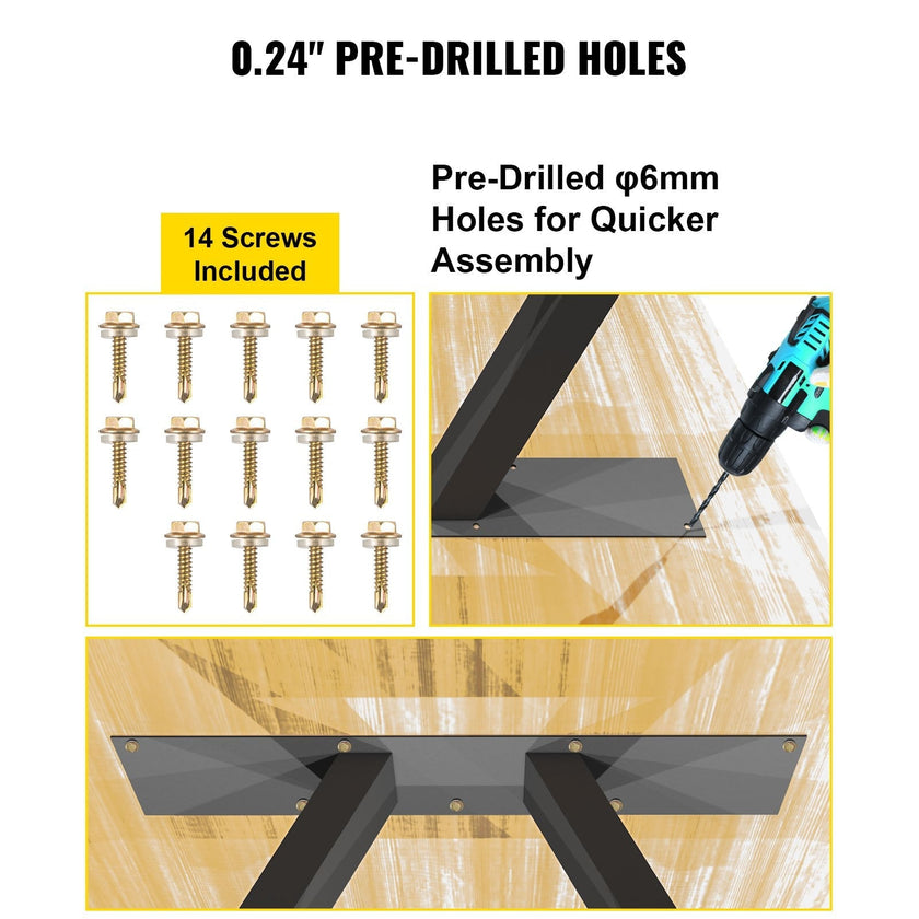 VEVOR Metal Table Legs 16 x 17.7 inch A-Shaped Desk Legs Set of 2 Heavy Duty Bench Legs Rustic Metal Furniture Legs Wrought Iron Coffee Table Legs Home DIY for Dining Table w/ Floor Protectors Black