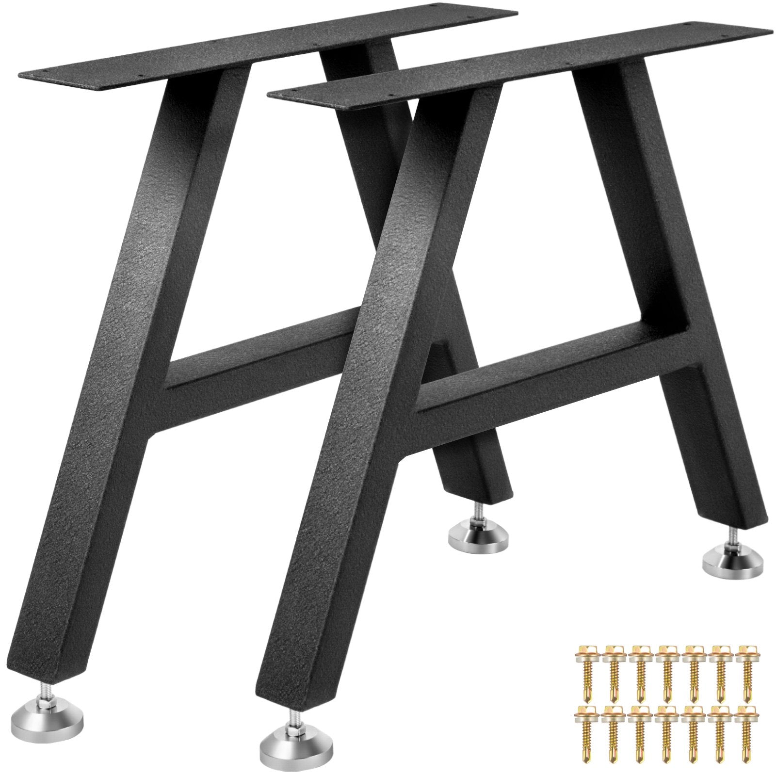 VEVOR Metal Table Legs 16 x 17.7 inch A-Shaped Desk Legs Set of 2 Heavy Duty Bench Legs Rustic Metal Furniture Legs Wrought Iron Coffee Table Legs Home DIY for Dining Table w/ Floor Protectors Black