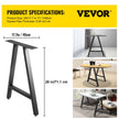 VEVOR Metal Table Legs 28 x 17.7 inch A-Shaped Desk Legs Set of 2 Heavy Duty Bench Legs Rustic Metal Furniture Legs Wrought Iron Coffee Table Legs Home DIY for Dining Table w/ Floor Protectors Black