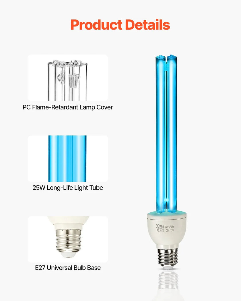 VEVOR UV Light Bulb 2 Pack 25W Replacement Ultraviolet UVC Lamp with Ozone UVO