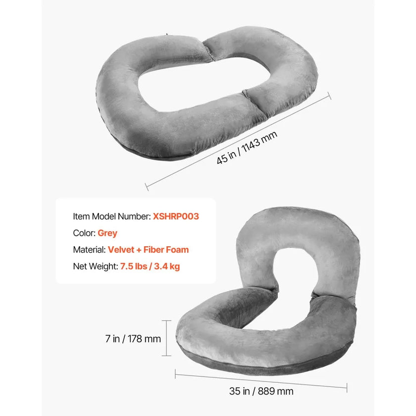 VEVOR Reading Pillow Large Size U-Shaped Sitting up Pillow with Soft Velvet Grey