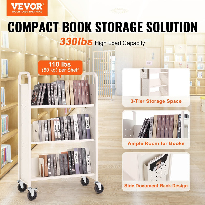 VEVOR Book Cart, 330 lbs Library Cart, 31.1