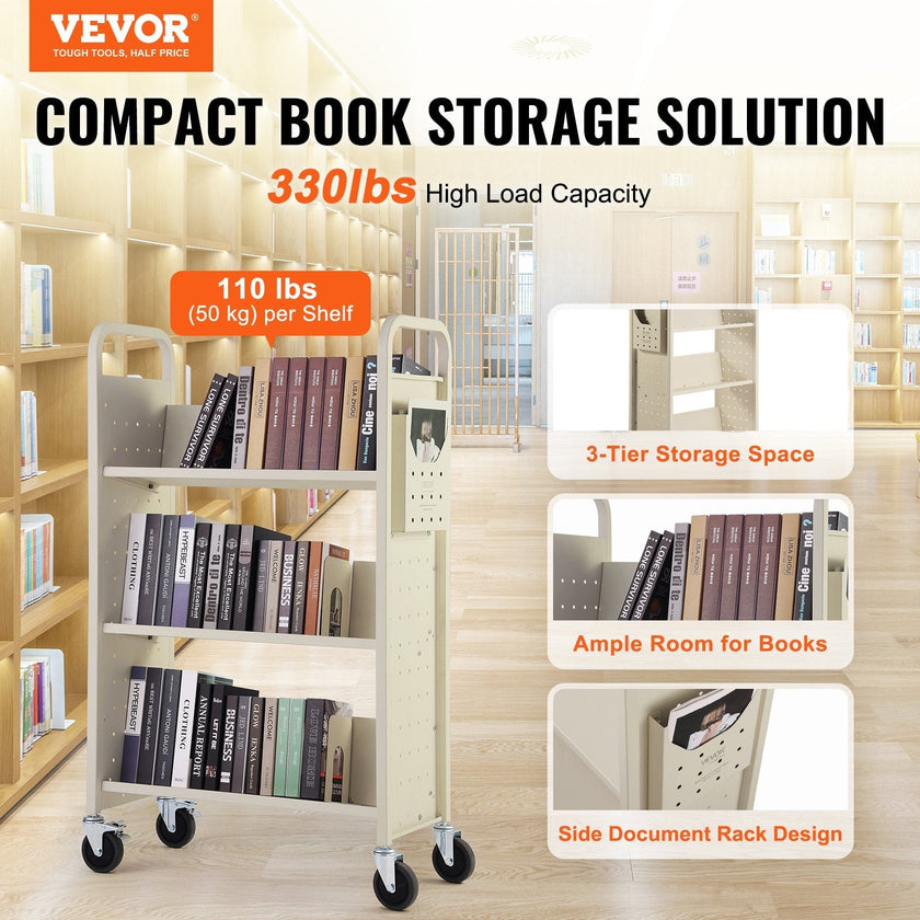 VEVOR Book Cart, 330 lbs Library Cart, 31.1