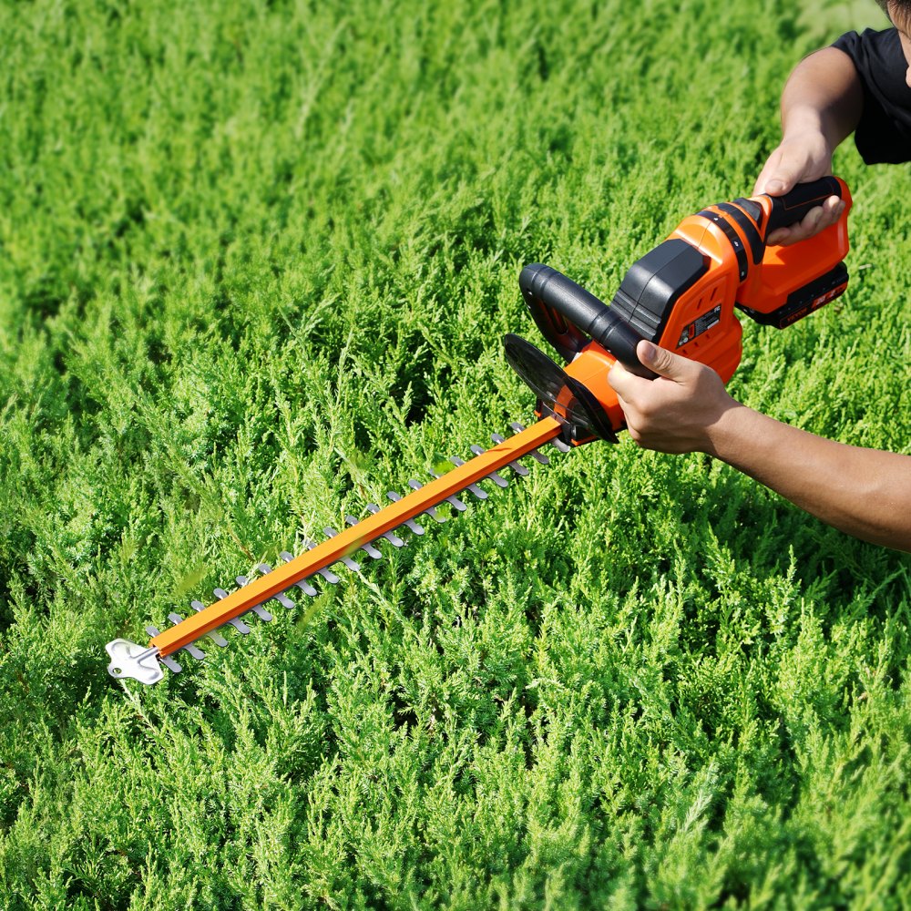 VEVOR 20V Cordless Hedge Trimmer, 18 inch Double-edged Steel Blade, Hedge Trimmer Kit 20V Battery, Fast Charger, and Blade Cover Included, 180° Rotating Head