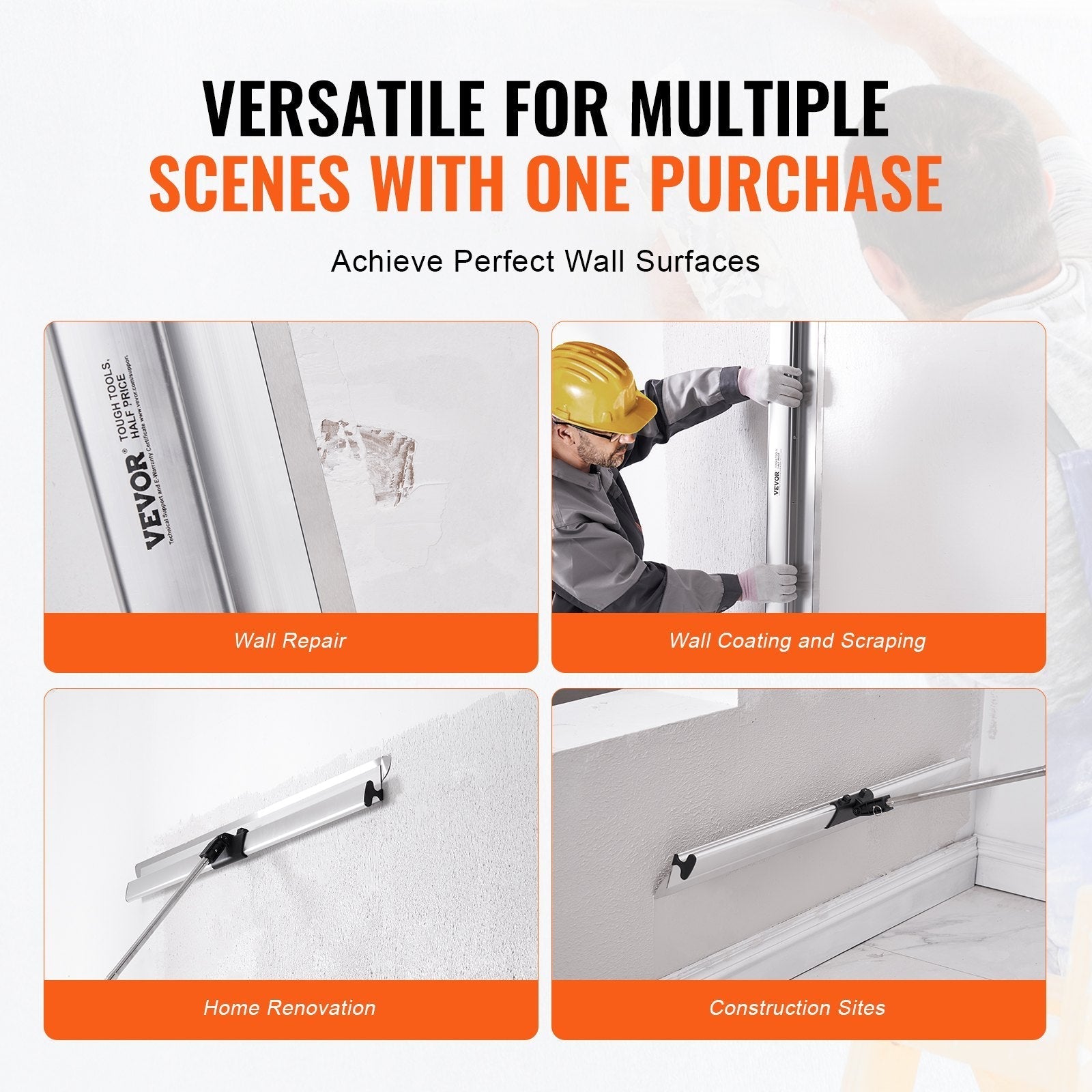 VEVOR Drywall Skimming Blade,48 inch Smoothing Knife,  Stainless Steel Blade & Aluminum Alloy Body Professional Skim Coat Tools For Drywall, Wipe/Drywall Knife, for Gyprock/WallBoard/Plasterboard