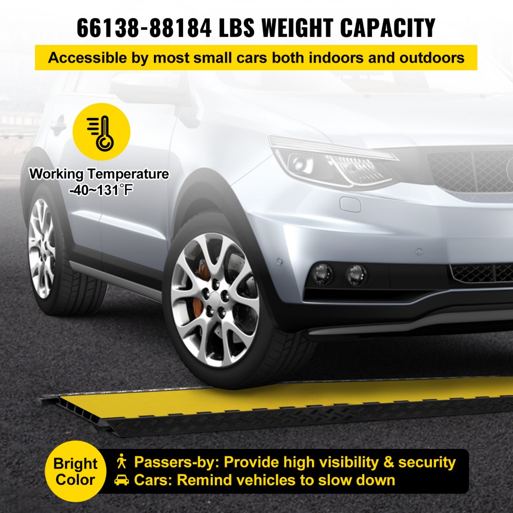 VEVOR 5 Channel Rubber Cable Protectors Extreme Cable Ramps 66000lbs Heavy Duty 5 Slots Protective Cable Wire Cord Ramp Driveway Rubber Traffic Speed Bumps