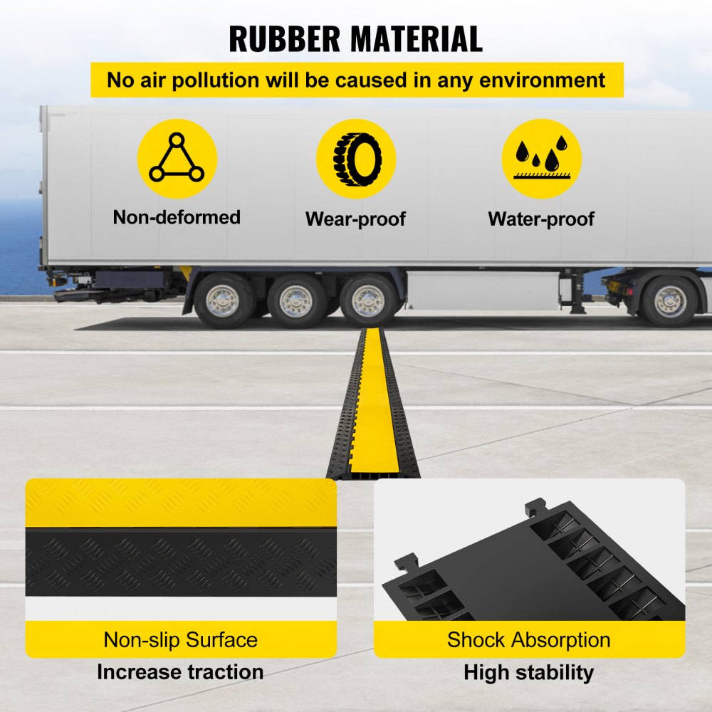 VEVOR 5 Channel Rubber Cable Protectors Extreme Cable Ramps 66000lbs Heavy Duty 5 Slots Protective Cable Wire Cord Ramp Driveway Rubber Traffic Speed Bumps