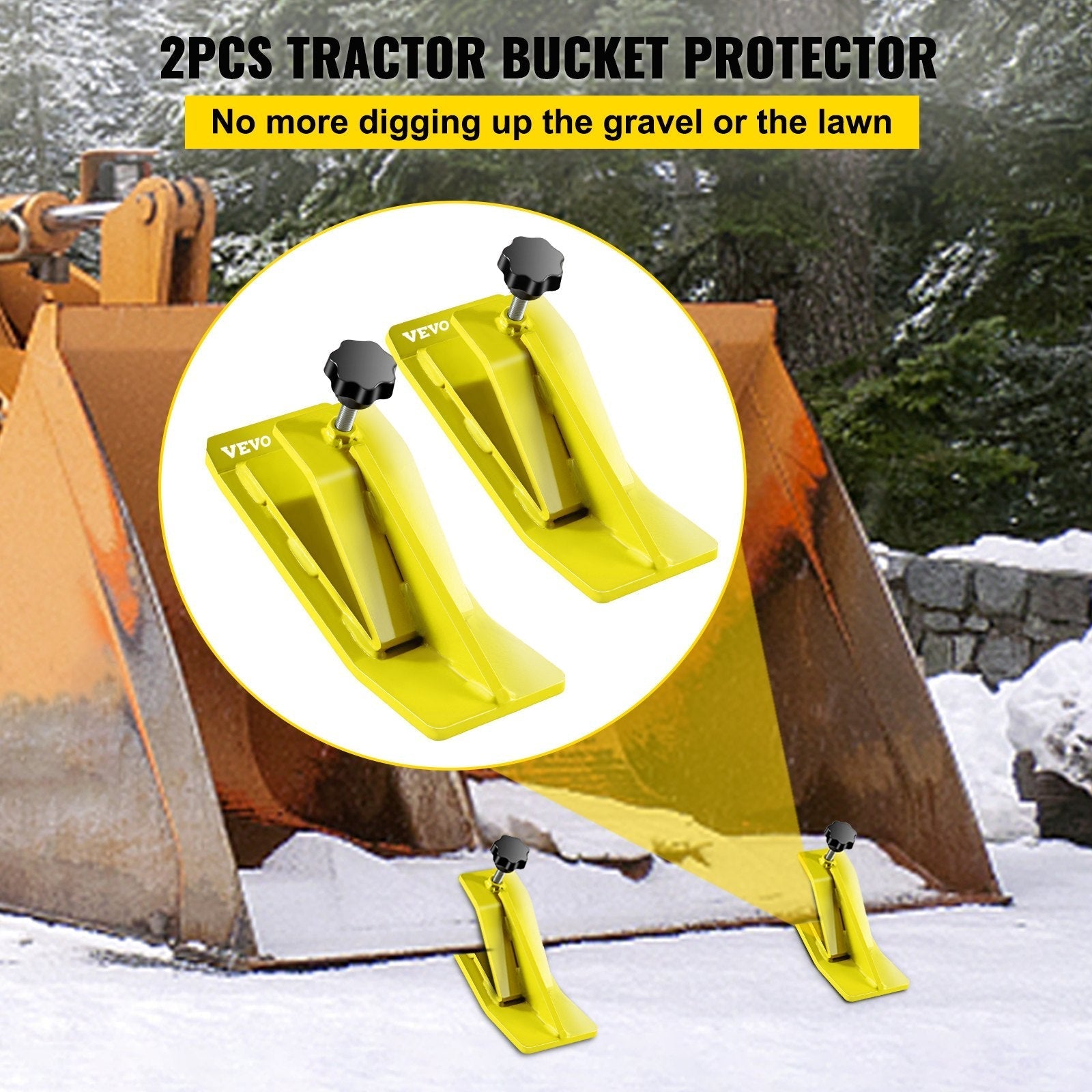 VEVOR 2pcs Tractor Bucket Protector Ski Edge Tamer Protector Snow Removal Yellow