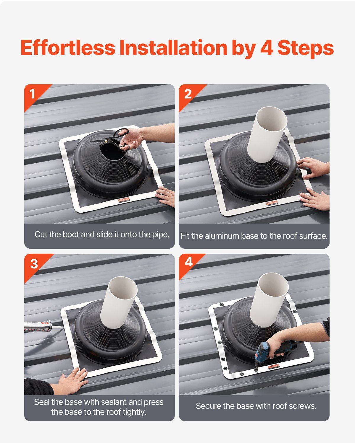 VEVOR 2 Pcs Metal Roof Pipe Flashing Boots Fit 6-3/4