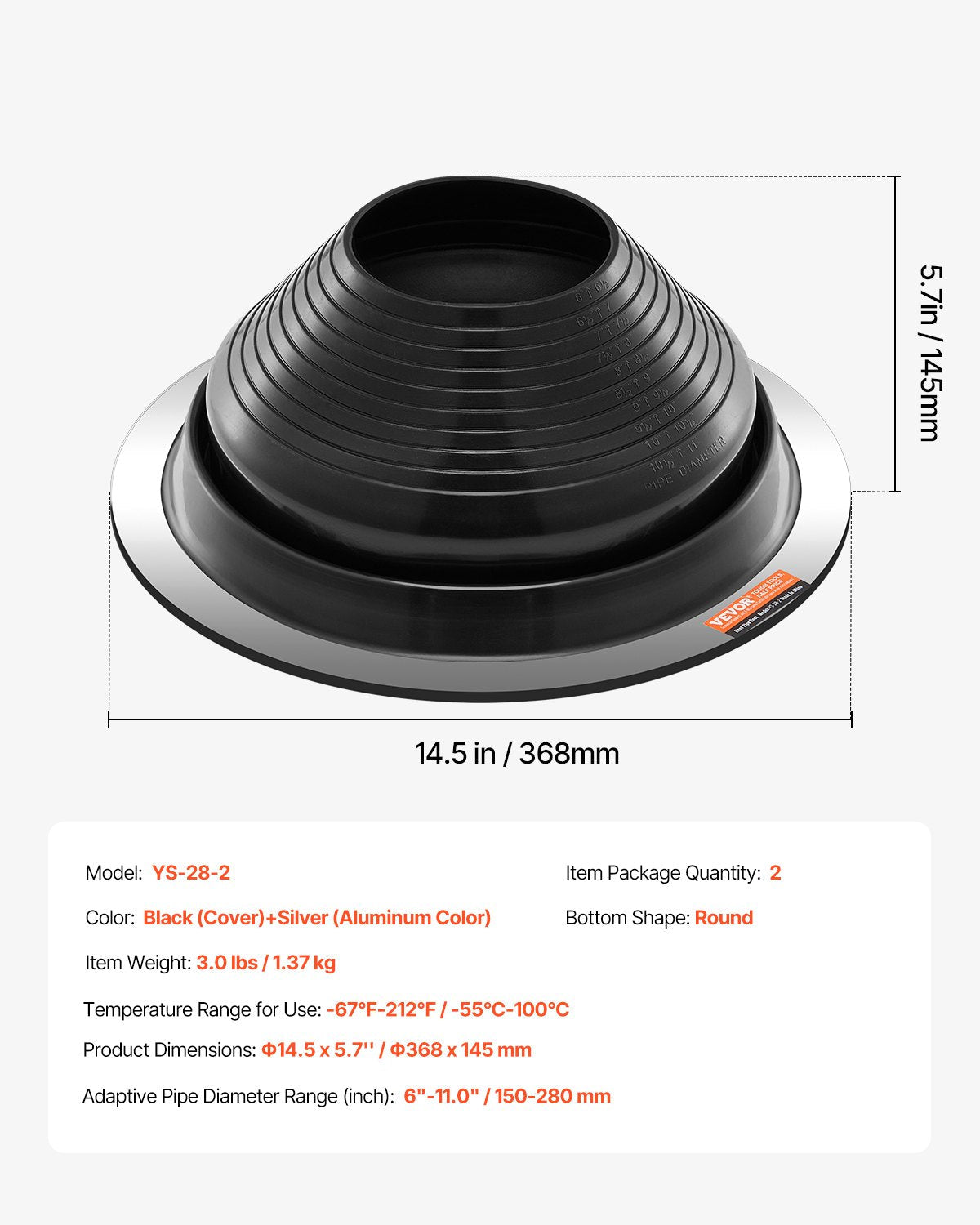 VEVOR 2 Pcs Metal Roof Pipe Flashing Boots Fit 6