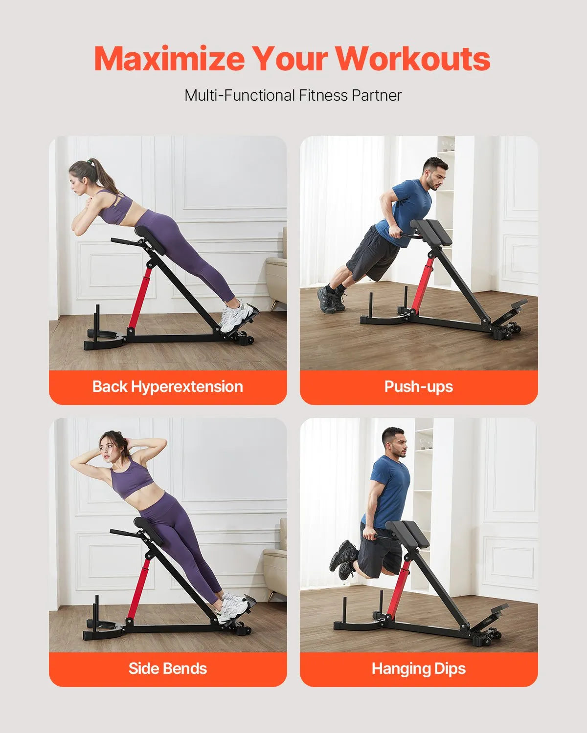 VEVOR Roman Chair Back Extension Hyperextension Bench Multi-Function Adjustable