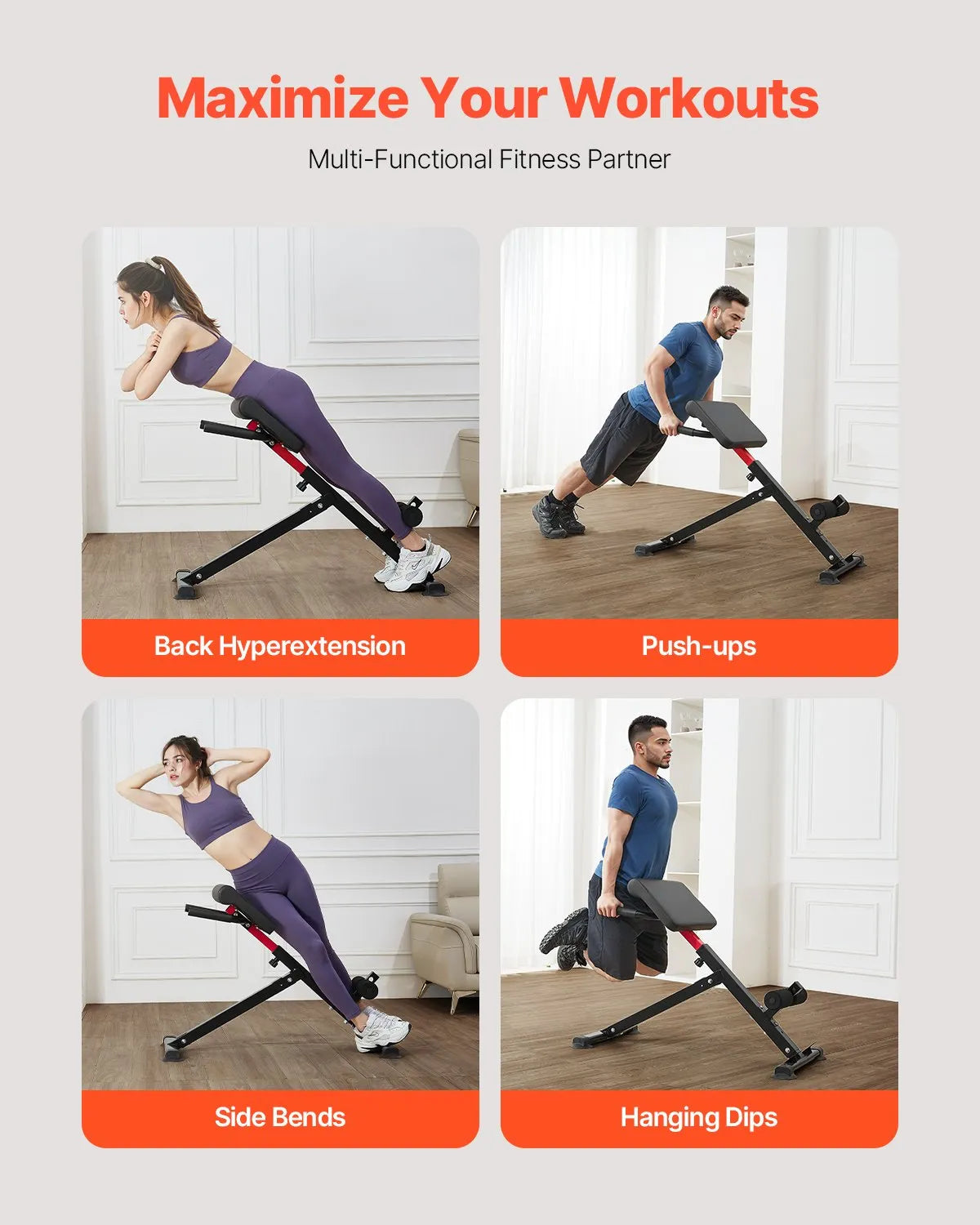 VEVOR Roman Chair Back Extension Hyperextension Bench Adjustable Foldable Gym