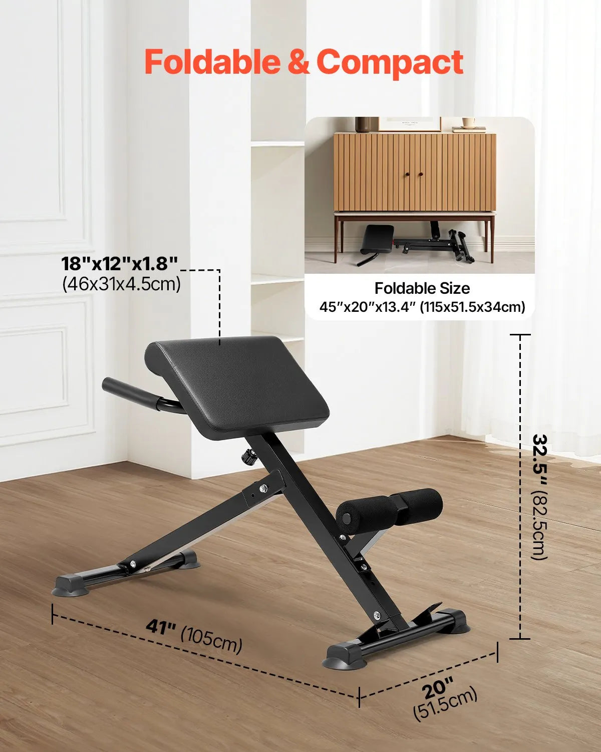 VEVOR Roman Chair Back Extension Hyperextension Bench Adjustable Foldable Gym
