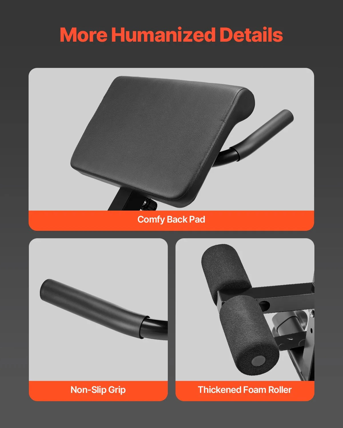VEVOR Roman Chair Back Extension Hyperextension Bench Adjustable Foldable Gym
