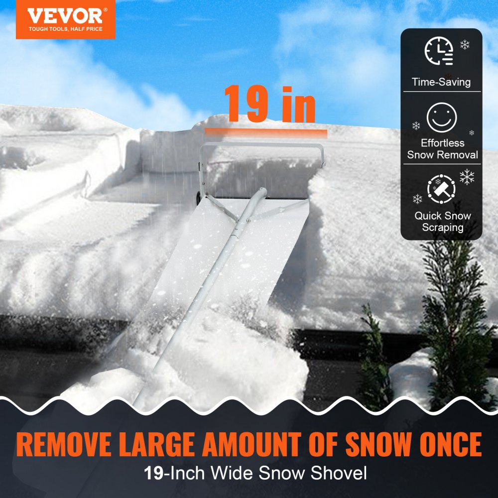 VEVOR Snow Roof Rake, 30ft Reach Aluminium Roof Shovel with Slide Cloth, Premium 19