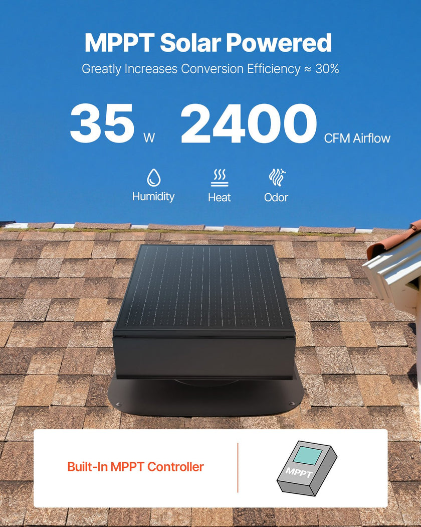 VEVOR Solar Roof Attic Exhaust Fan 35W with Smart Thermostat Brushless Motor