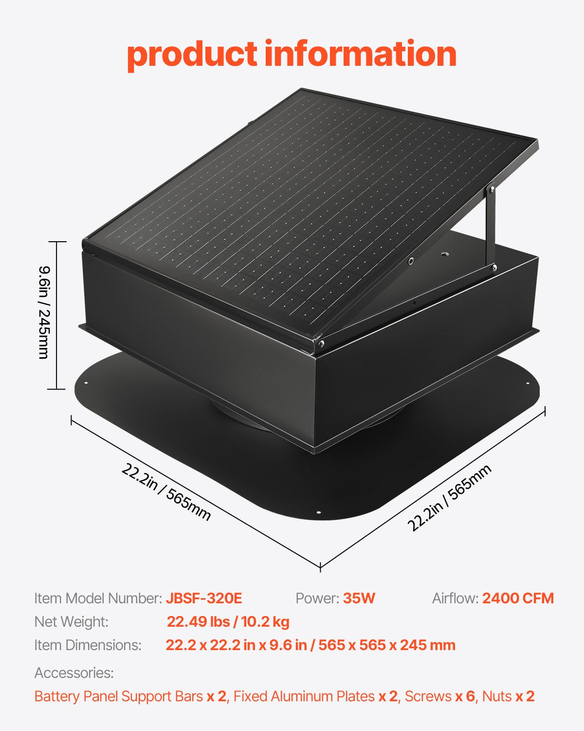 VEVOR Solar Roof Attic Exhaust Fan 35W with Smart Thermostat Brushless Motor
