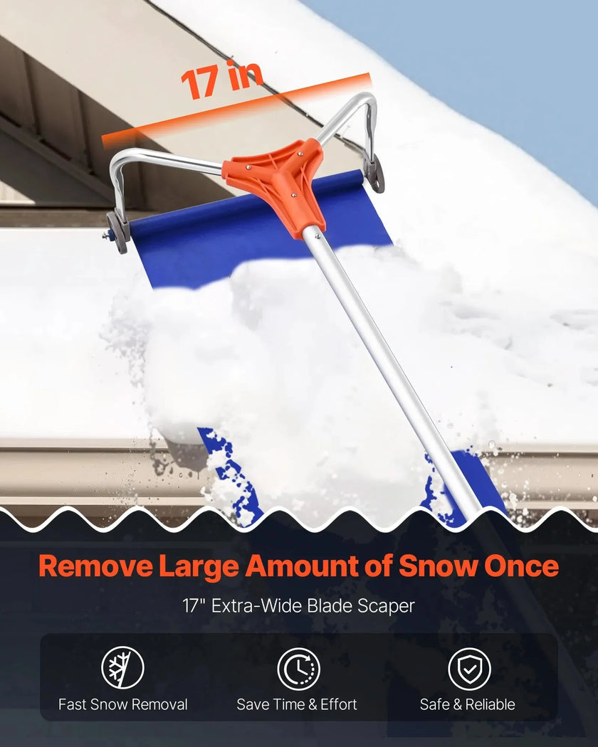 VEVOR Snow Roof Rake, 17 in Aluminum Blade, 4.1-17.2 ft Adjustable Roof Snow Scraper with Wheels & Slide, Lightweight Snows Removal Tool for House Rooftop Leaves Debris Clearing