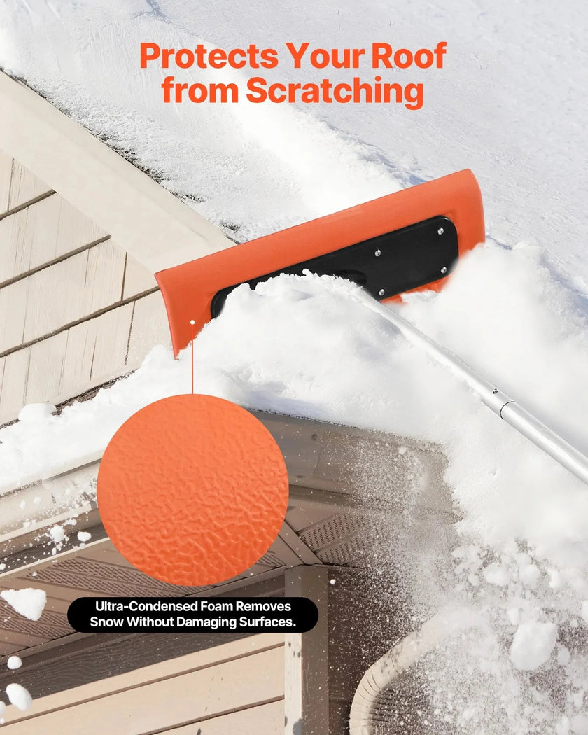 VEVOR Snow Roof Rake, 17.7 in Foam Blade, 7.3-18.4 ft Adjustable Roof Snow Scraper, Extension Tubes & Non-Slip Handle, Lightweight Snows Removal Tool for House Leaves Debris Clearing