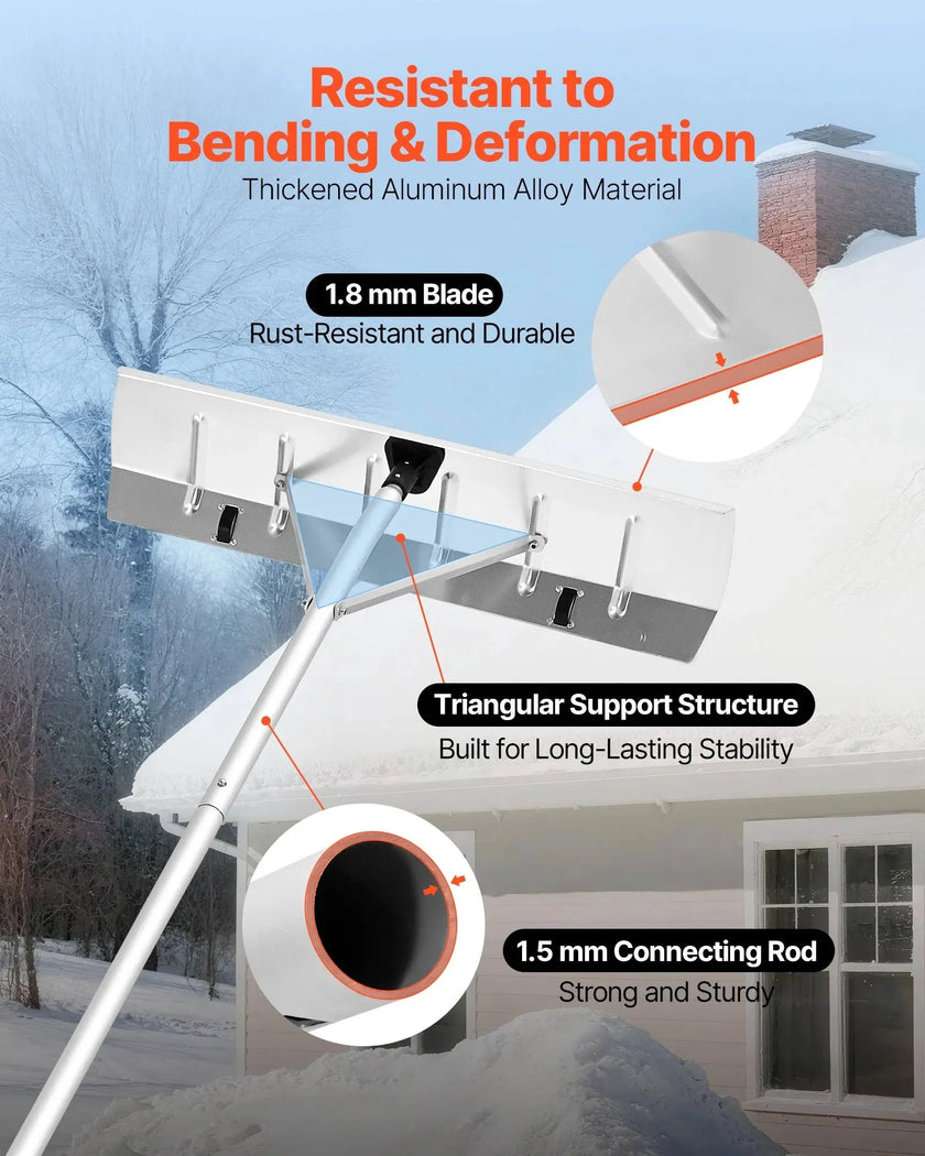 VEVOR Snow Roof Rake, 26 in Aluminum Blade, 7.5-20 ft Adjustable Roof Snow Scraper with Wheels, Anti-Slip Handle Snows Removal Tool, Lightweight House Rooftop Rake for Leaves Debris Removal