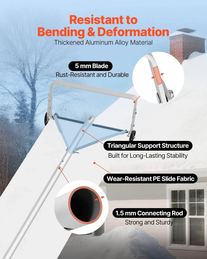 VEVOR Snow Roof Rake, 18.5 in Aluminum Blade, 5.2-30 ft Adjustable Roof Snow Scraper with Wheels & Slide, , Lightweight Snows Removal Tool for House Rooftop Leaves Debris Clearing